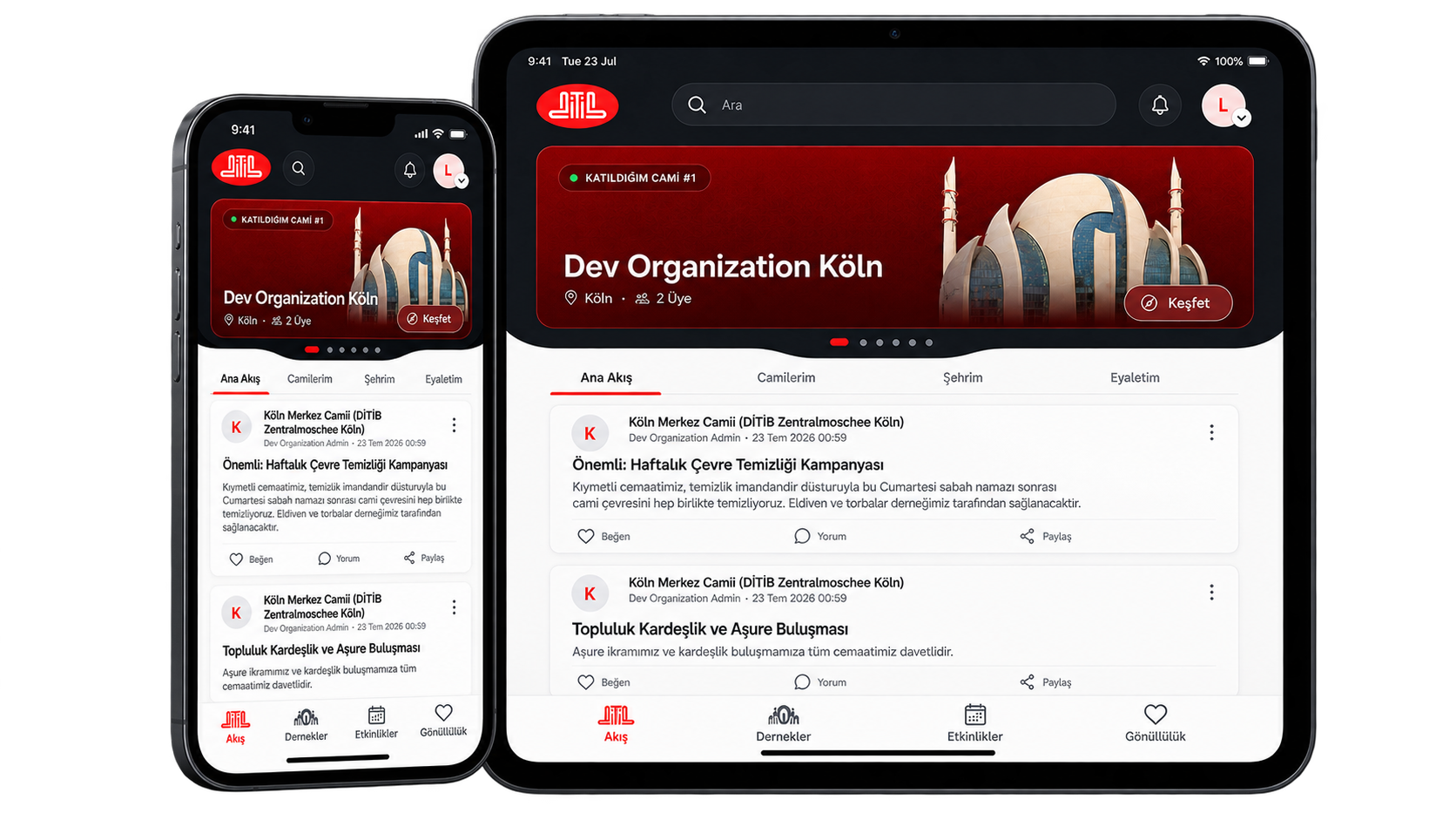 DITIB Community application shown on smartphone and tablet