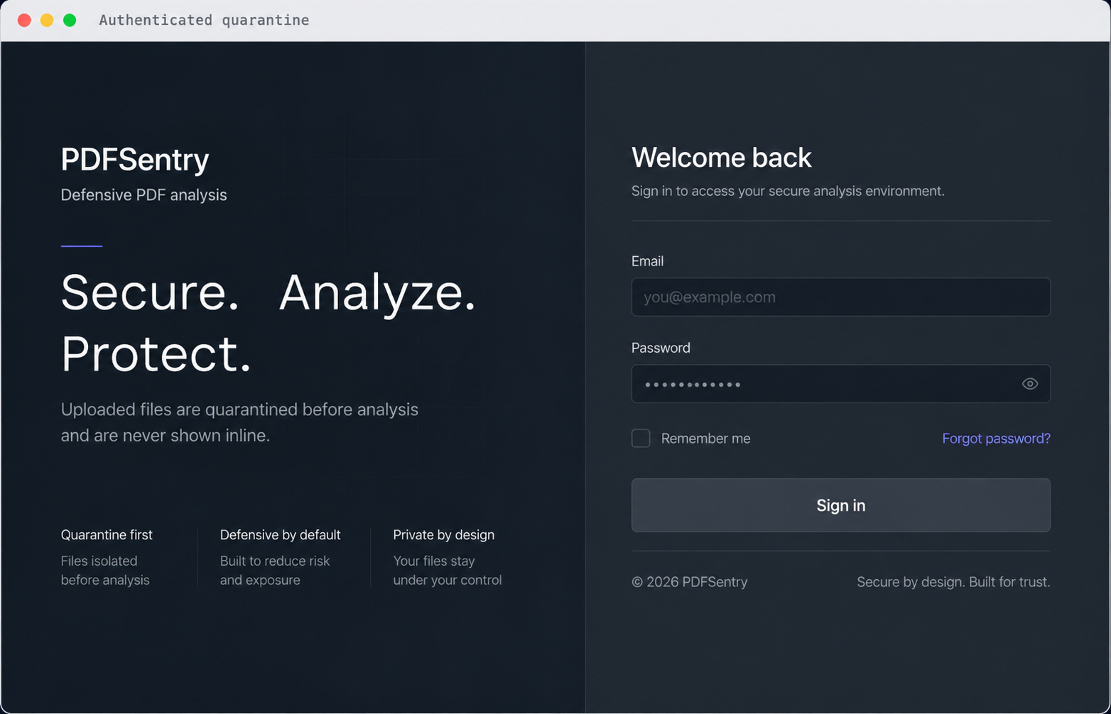 PDFSentry secure sign-in interface